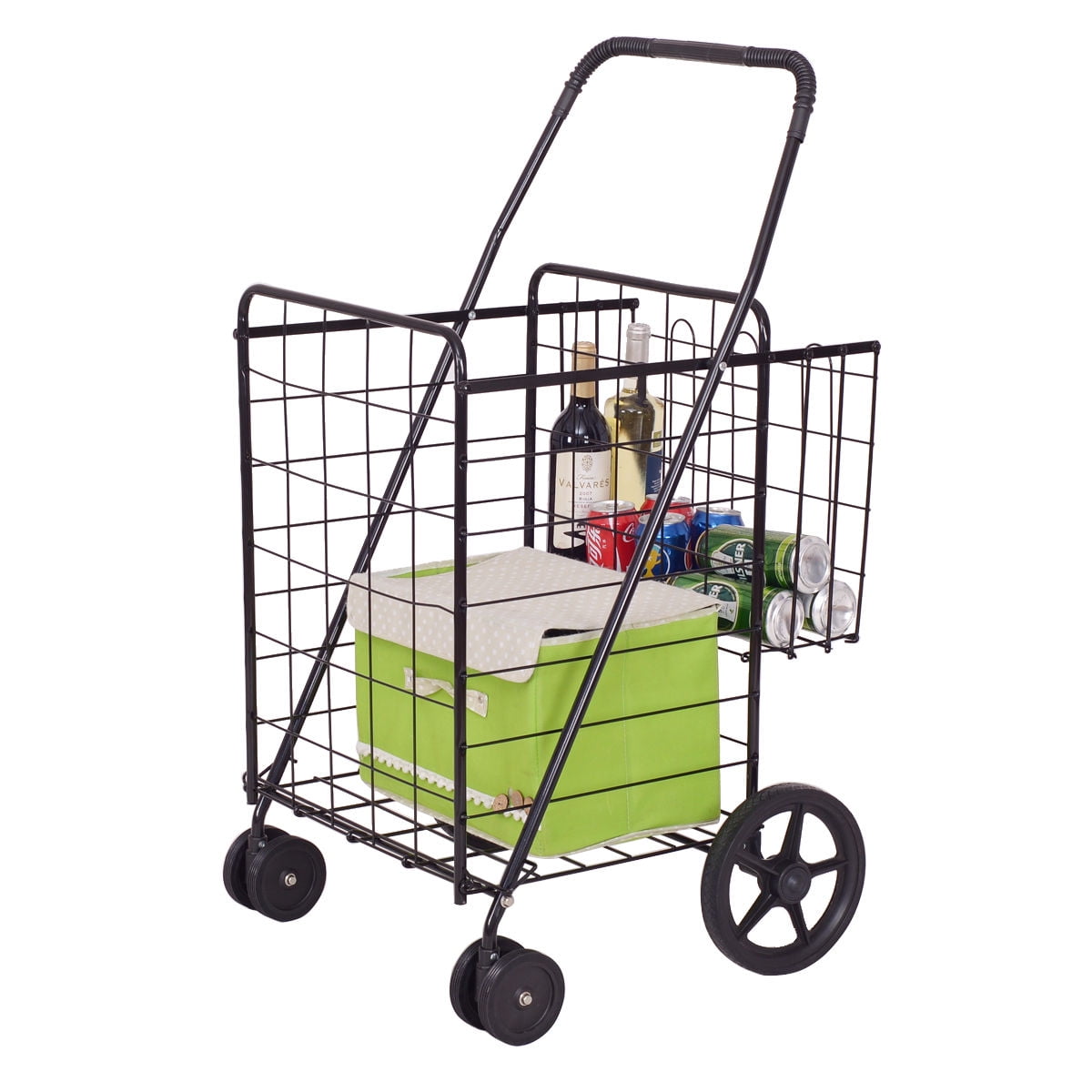 Koreyosh Shopping Cart Folding Basket Plastic Collapsible Trolley Rolling 77lbs 