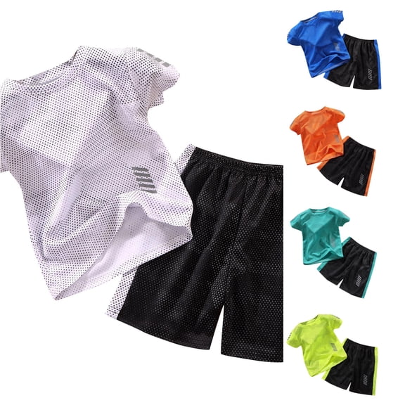 HCYSFG Boys Athletic Mesh Outfit Sets 2 Piece Crewneck Short Sleeve Contrast Trim Clothing Sets T Shirt And Athletic Shorts Matching Sets