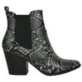 thumbnail image 2 of Soda Women Ankle Boots Elastic Slip On Booties Block Heel Pointy Toe MATTHEW-S Gray Python 7.5, 2 of 3