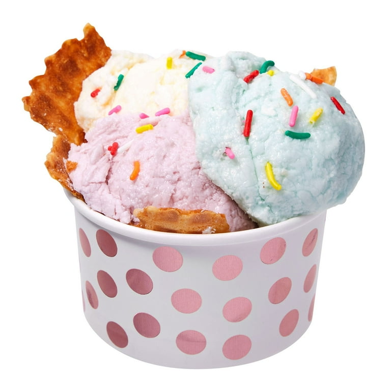 Juvale 50-Count Paper Ice Cream Sundae Cups, Yogurt Dessert Bowls, Rainbow Polka