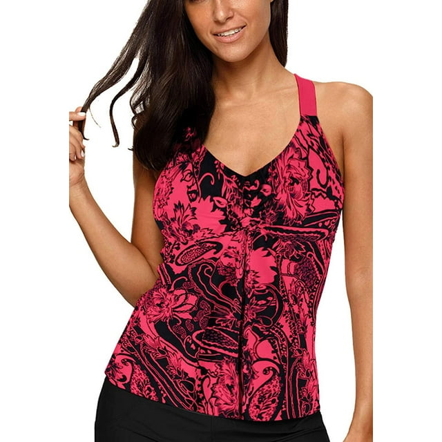 Womens Printed Strappy Racerback Tankini Swim Top No Bottom S - XXXL