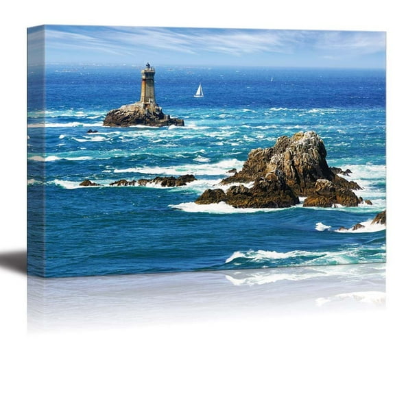 Beautiful Scenery Seascape Lighthouse on Cape Sizun Pointe Du Raz Brittany France - Canvas Art Wall Art - 24" x 36"