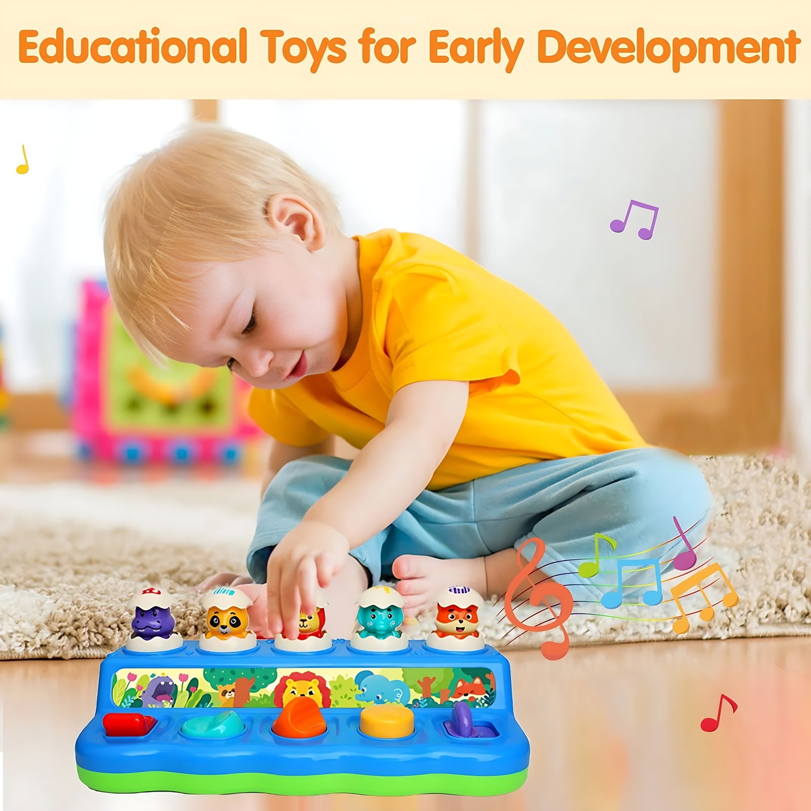 Wanonoo Interactive Pop Up Toys for 1 Year Old Boys Girls Birthday Gifts, Montessori Cause and Effect Toys, Early Learning Musical Baby Toy 6-12 Months, Sensory Toys for Infant Baby 9-12-18 Months