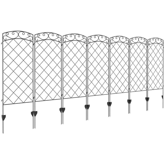 Outsunny 11.3' Garden Fence, Steel Fence Panels, Pack of 7, Black