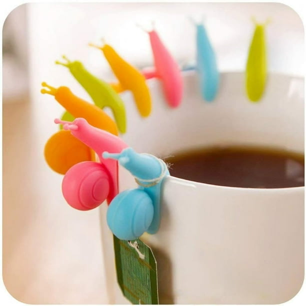 Paquete de 10 pinzas de silicona con forma de caracol para bolsitas de té: bonitos y coloridos soportes para el borde de las tazas.