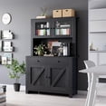 thumbnail image 5 of Kitchen Pantry Cabinet with Microwave Stand, Freestanding Hutch Cabinet with Buffet Cupboard, Tall Storage Cabinets with Adjustable Shelves for Kitchen, Dining Room, 5 of 7