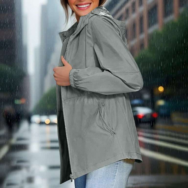 Rain Jacket Womens Packaway Jacket Plus Size Rain Jacket For Women Solid  Portable Waterproof Jackets