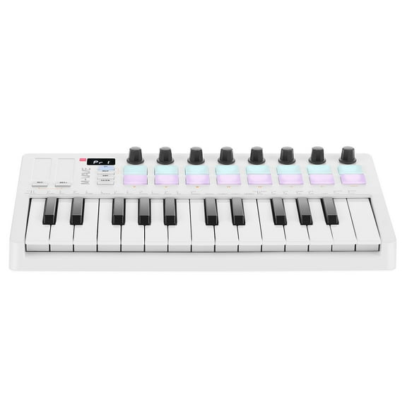 25 Key USB MIDI Keyboard Controller With 16 Backlit Drum Pads, Professional Dynamic Keybed 8 Knobs and Music Production