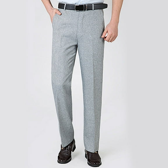 lmcalzta Men Linen Dress Pants Expandable Waist Straight Leg Pleated Front Trousers Business Work Office Pants with Pockets