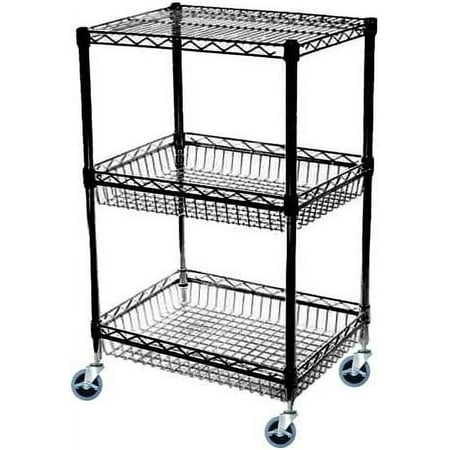 

18 Deep x 30 Wide x 69 High 3 Tier Black Mobile Basket Unit 800lb total capacity