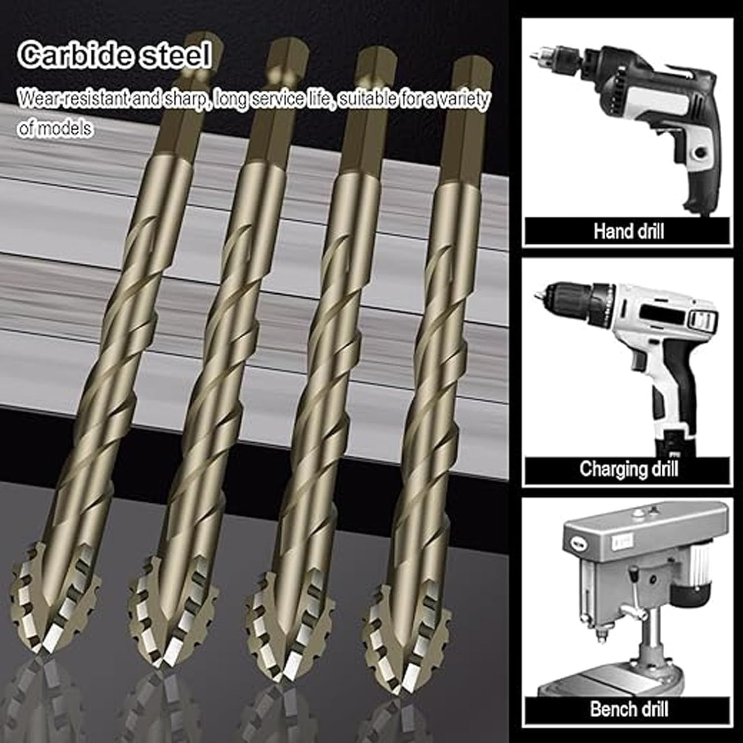 Martivex Drill Bits, 2026 Four-Flute Sawtooth Eccentric Drill Bit, High-Performance Titanium-Coated Tap Set, Four Edged Serrated Eccentric Twist Bit Set for Concrete Metal Wood