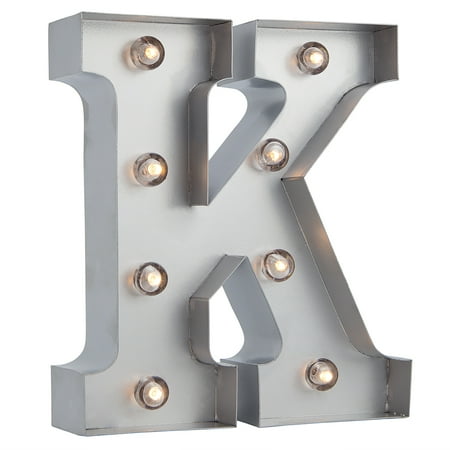 Metal Letter K Fantado Silver Marquee Light Letter 'K' LED Metal Sign (8 Inch, Battery Operated w/ Timer) by PaperLanternStore ()