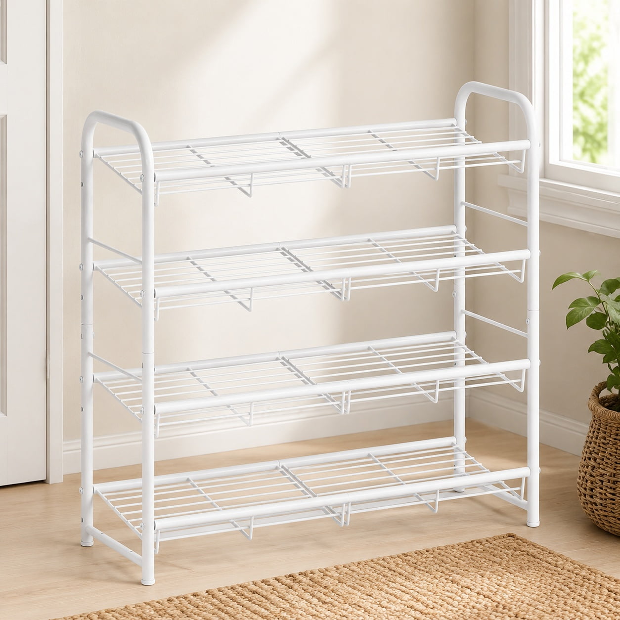 4-Tier Stackable Metal Shoe Rack Organizer Holds Up to 16 Pairs of Shoes Durable Storage Shelving Unit