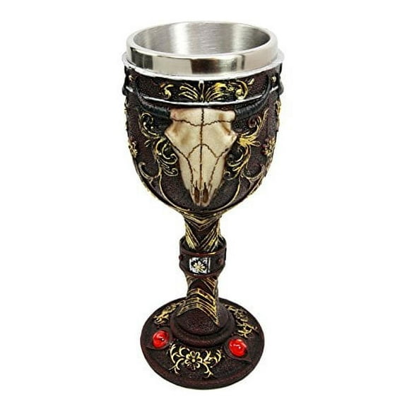 Atlantic Collectibles Wild Bison Steer Skull Maroon Resin 7oz Wine Chalice Goblet Cup
