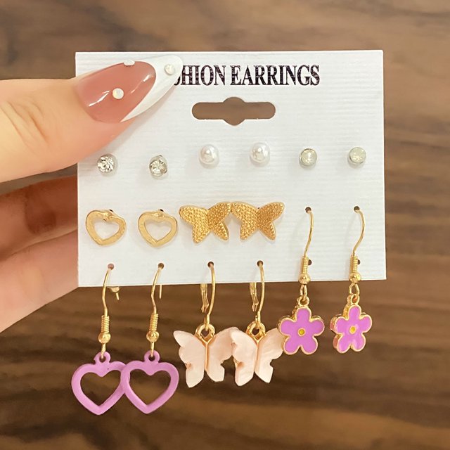 9 Pares Juego De Pendientes Retro De Mariposa Con Borla De Cristal Para Mujer