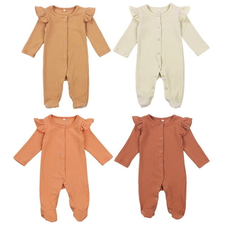 

sdghg 0-6M Newborn Baby Boys Girls Footies Solid Ruffles Long Sleeve Knit Single Breasted Autumn Jumpsuits 4 Colors