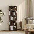 thumbnail image 2 of Yowos Rotating Bookshelf, 5 Tier Small Bookcase Corner Display Shelf for Small Space Wood Narrow Book Shelf Organizer for Living Room, Walnut, 2 of 8