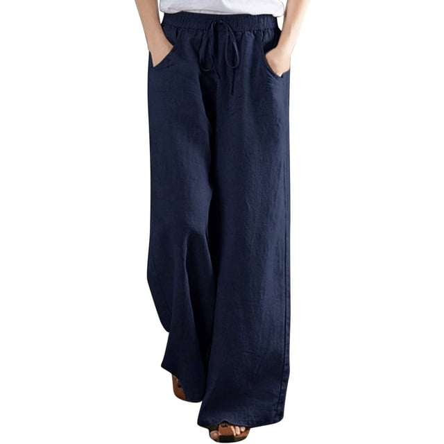 Pantalon Grand en Coton et Lin pour Femmes, Habillé, Décontracté, Couleur Unie, Taille Haute, Pantalon de Détente, Pantalon Capri d'Entraînement pour Femmes