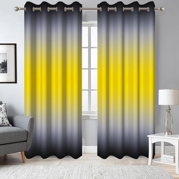 Black and Yellow Ombre Blackout Curtains,Gradient Thermal Insulated Drapes for Bedroom Living Room,52x84 Inch,2 Panel