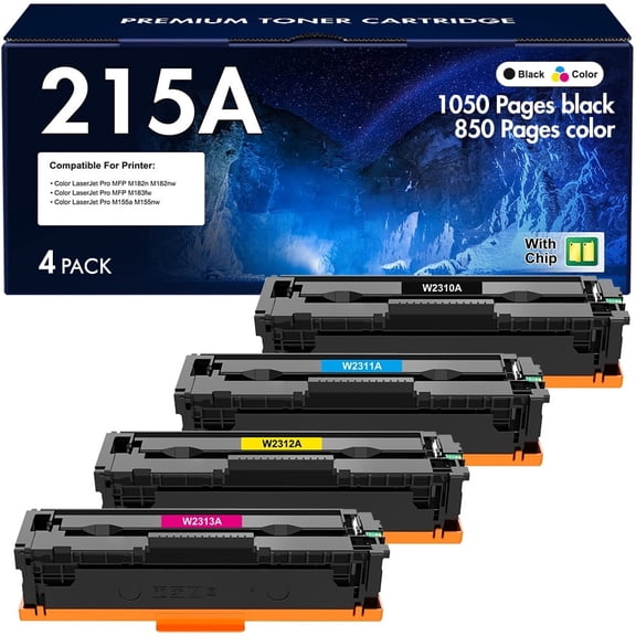 215A Toner Cartridge With chip 4-Pack Compatible for 215A W2310A for Color LaserJet Pro M182nw M183fw M182n M155a M155nw M182 M183 M155 Printer Ink (Black Cyan Magenta Yellow)
