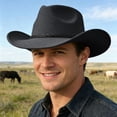 thumbnail image 2 of SRZYMJ Classic Wool Fedora Hat with Leather Band Roll Up Wide Brim Western Cowboy Hat for Men Women, 2 of 4