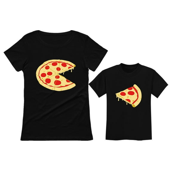 Pizza Pie & Slice Toddler & Women's T-Shirt Matching Set Mom & Son Daughter Set Mom Black Medium / Toddler Black 3T