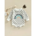 thumbnail image 2 of Baby Boys Long Sleeve Sweatshirt Romper Checkboard Patterns Letter Printed Casual Playsuit One-Piece Outfits, 2 of 9