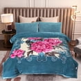 thumbnail image 2 of MERRY HOME Full/Queen Size Fleece Blanket For Bed, A & B Patterns Soft Warm Floral Blanket, Microfiber Plush Middle Weight Bed Blanket For All Season, Blue Background Pink Peony/Peony, 5LB, 75"x87", 2 of 8