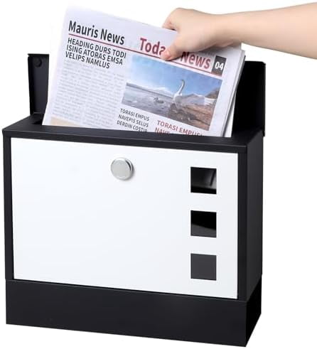Locking Mailbox Wall Mounted Vertical–  mailboxes with Key Lock and Newspaper Compartment, Key Lock Drop Box Large Capacity, 14.3 x 3.8 x 11.8 Inch, White，SM-HPB911WN