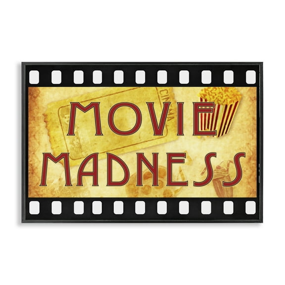 Stupell Industries Movie Madness Classic Sign Entertainment Painting Black Framed Art Print Wall Art, 18 x 12