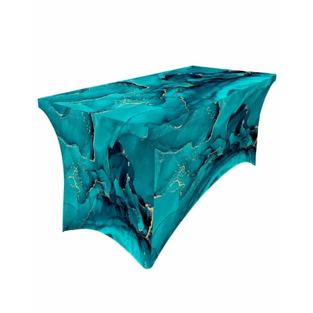 

Table Cloths for 5 foot Rectangle Tables Marble Gold Line Watercolour Aqua Blue Gradient Stretch Washable Fitted Tablecloth Protector Picnic Table Cover for Event Wedding Party Banquet