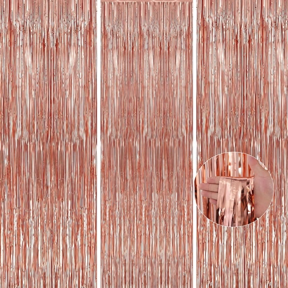 3 Pack 3.2x6.56 Feet Rose Gold Backdrop Birthday Decorations Foil Curtain Bachelorette Party Decor Rose Gold Decor Party Streamers Birthday Decorations Backdrop