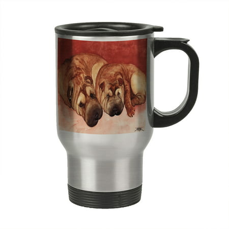 KuzmarK Insulated Stainless Steel Travel Mug 14 oz. - Chinese Shar-Pei Mother and Daughter Art by Denise (Best Way To Travel In China)
