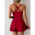 thumbnail image 6 of Women'S Crossover Ruched Skirt One Piece Swimdress Swimsuit Bathing Suit Wine Red L, 6 of 7