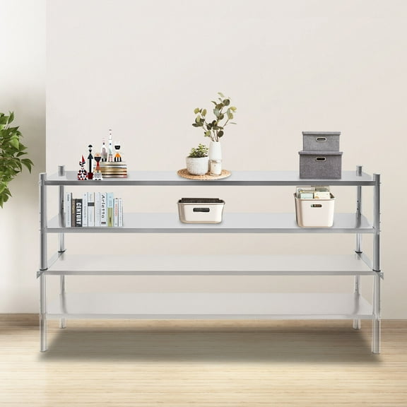 2 Tier Adjustable Shelf Storage, Silver Stainless Steel Shelving, Stainless Steel Heavy Duty Shelving With Four Anti-slip Feet