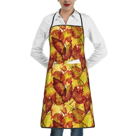 

Lukts Autumn Mosaic Maple Leaves Pattern Kitchen Apron Waterdrop Resistant Apron with adjustable Aprons for Women and Men with Pockets Cooking Apron