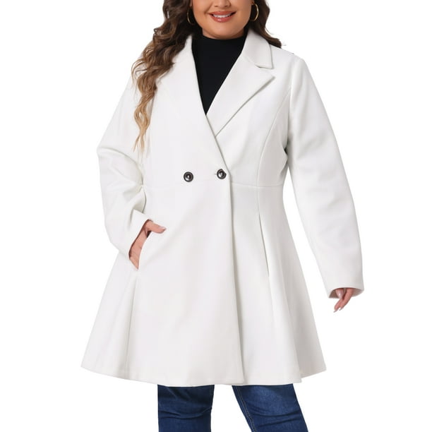 Abrigo de mujer de talla grande Agnes Orinda, corte A, con solapa muesca, doble botonadura, largo, tipo peacoat, con bolsillos, 4X color blanco crema
