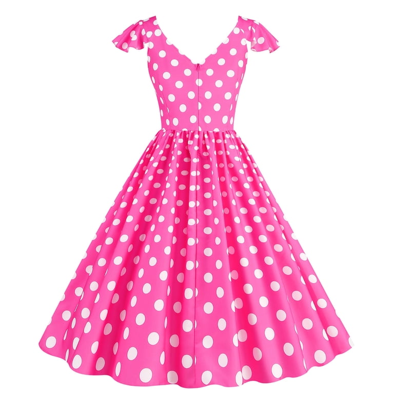 XFLWAM Women's 1960s Vintage Dress Cute Ruffle Sleeve Sun Dress A-Line Swing Cocktail Party Dress Retro Rockabilly Prom Dress