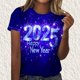 thumbnail image 3 of Camisetas Casuales de Mujer Año Nuevo Impreso Suéter de Manga Corta Cuello Redondo, Top de Moda para el Uso Diario, 3 of 4