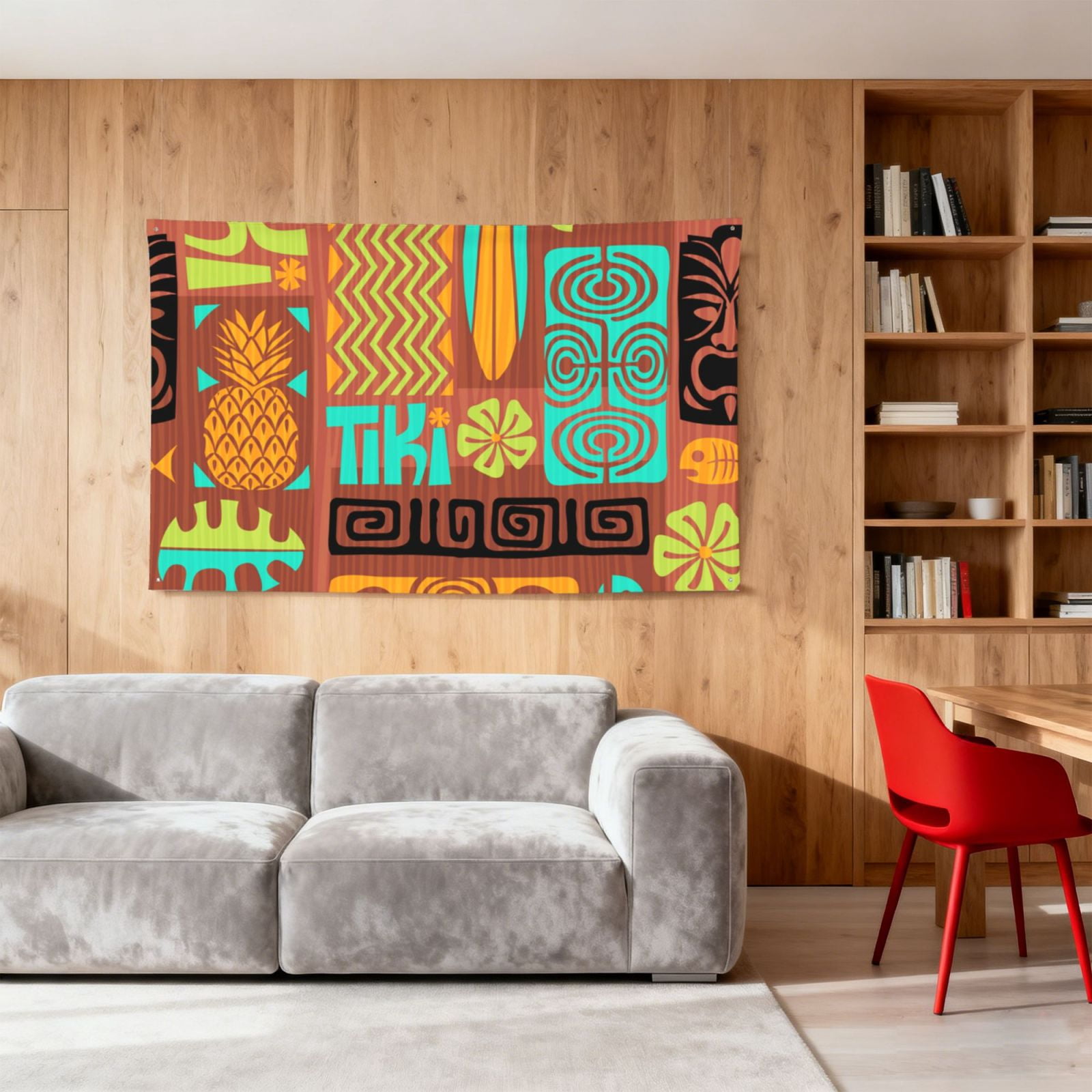 Retro Tiki Tribal Hawaiian Four Hole Decorated Banner Flag for Garden Yard Home Decoration Indoor Outdoor 4x6 Ft