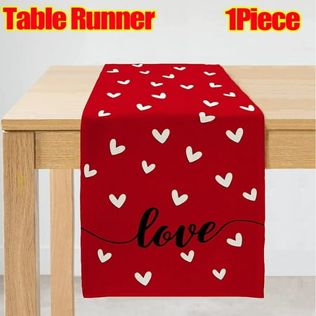 

Valentines Day Heart Red Table Runner Long Farmhouse Indoor Outdoor Vintage Love Holiday Theme Gathering Dinner Party Decor