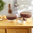 thumbnail image 5 of Multi-Color Holiday Sprigs Print Cotton Dish Cover (Set of 3) 10.25 8.25 and 7.5, 5 of 5