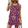 thumbnail image 4 of Halloween Pjs Matching Halloween Pajamas 2 Piece Short Sets for Women Womens Lounge Set Women's Halloween Pajamas Sleeveless Halloween Pajamas Set Funny PJS Pant Matching, Dark Purple, S, 4 of 6