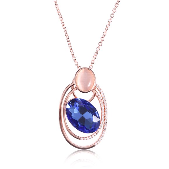 2Types Fashionable Rhinestone Decoration Pendant Necklace Women Chain Jewelry (Rose Gold)