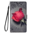 thumbnail image 3 of SaniMore Wallet Case for Samsung Galaxy S23 Ultra Plus 2023, PU Leather Color Painting Kickstand Wrist Strip Magnetic Clasp Cash Pocket Card Holders Shockproof Full Protective Case, Red Rose, 3 of 9