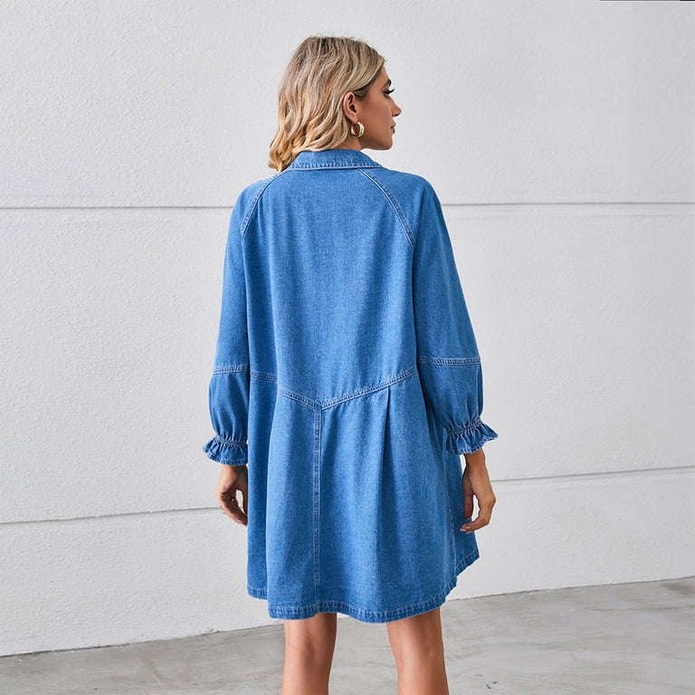 Zoeecloth Women's Midi Denim Dress Loose Denim Shirt Dresses Long Sleeve  Jean Dress Button Down Casual Dress S-XL - Walmart.com