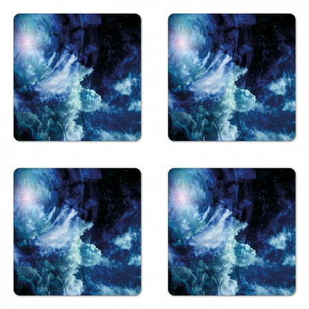 

Space Coaster Set of 4 Nebula Gas Cloud on Celestial Sphere Universe Themed Infinity Design Galaxy Art Print Square Hardboard Gloss Coasters Standard Size Dark Blue by Ambesonne