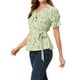 thumbnail image 4 of INSPIRAR CHIC Blusa de Raso Cruzada de Cuello en V con Mangas Cortas y Volantes M Verde Claro, 4 of 6