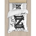 thumbnail image 1 of Letter Z Twin Size Duvet Cover Set, The Last Letter of the Alphabet in Calligraphic Design Z Symbol Curls Swirls, Decorative 2 Piece Bedding Set with 1 Pillow Sham, Black Grey White, by Ambesonne, 1 of 3