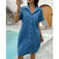 thumbnail image 2 of SOMER Women's Tshirt Denim Jean Dress Summer Mini Button Down Short Sleeve Beach Sundress Vintage Knee with Pockets Girls Spring Dresses Blue, 2 of 7